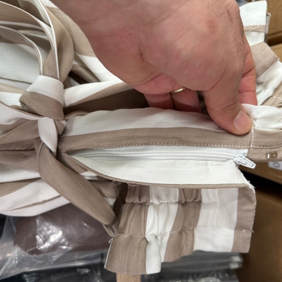 J. Crew Point Sur Linen Blend Paperbag Pants Size 6 Khaki Ivory Striped NWT $128 - Picture 15 of 16